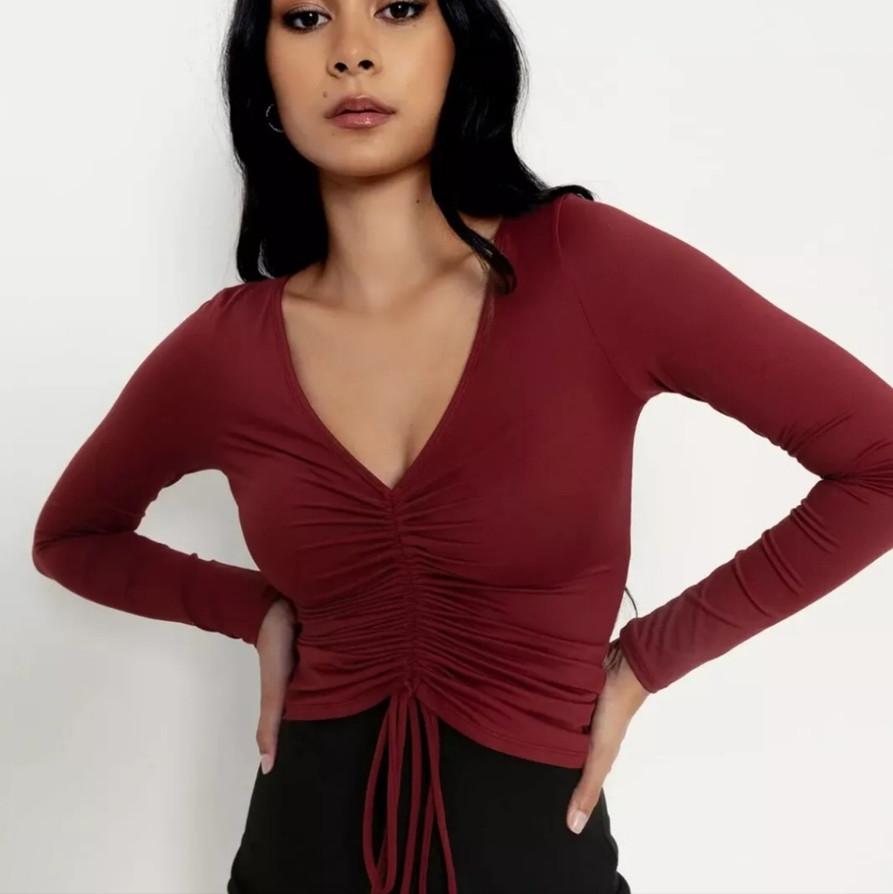 Blackmilk Cranberry Strung Up Long Sleeve Shirt